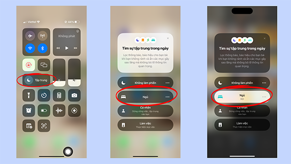 Để kích hoạt chế độ Ngủ (Sleep Focus Mode) bạn chỉ cần truy cập vào Tập trung và chọn chế độ muốn sử dụng